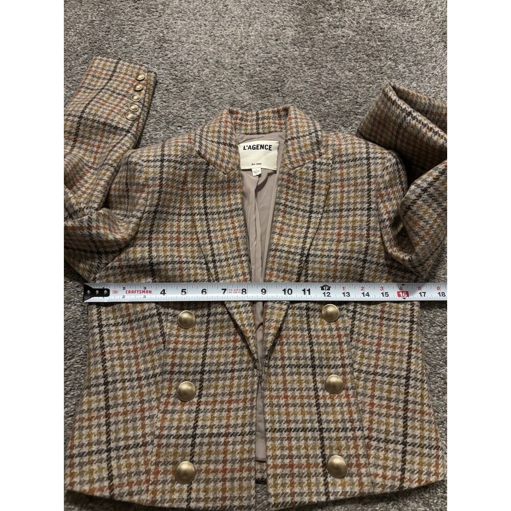 L’agence Cropped Double Breasted Blazer Size 6 Houndstooth Tan - Picture 3 of 10